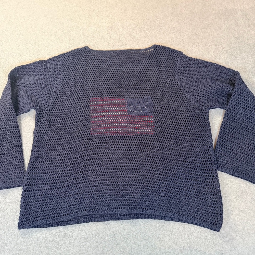 Norton McNaughton-View- Women’s Crochet Boxy Sweater- Navy- American Flag- XL - Picture 5 of 5
